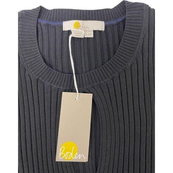 Boden Women Sweater Dress UK 14P US 10P Black Ribbed Knit Keyhole Neck D0436 NWT - Picture 4 of 10